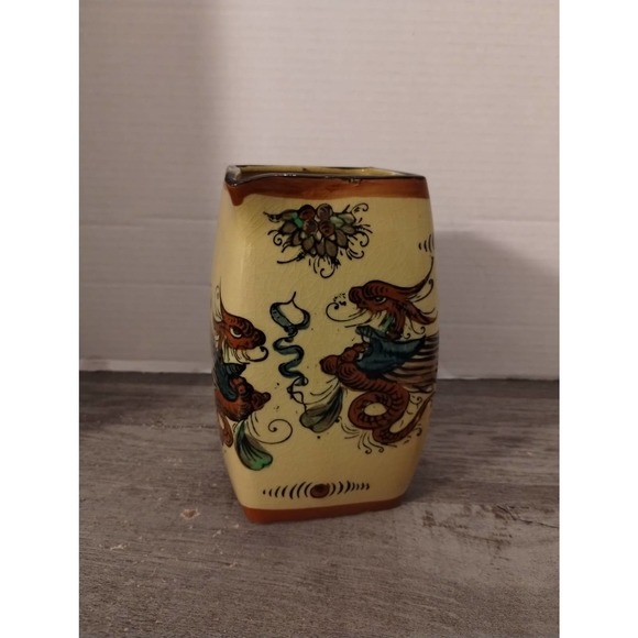 Twin Red and Blue Winged Dragons 7" Art Pottery Pitcher Made in Japan